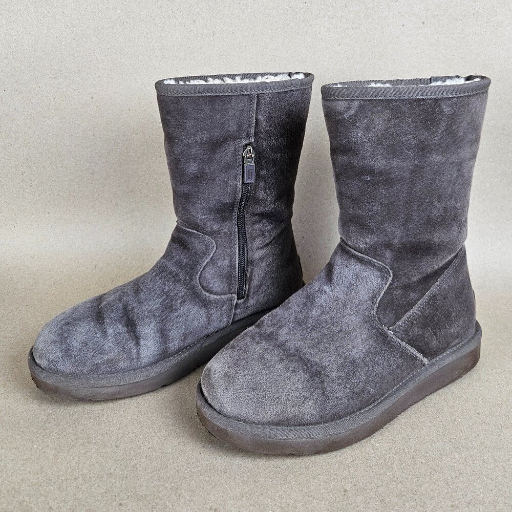 UGG Women’s Boots Suede Leather Shearling Side Zip Gray Size 7